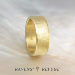 hammered mens ring 6mm wide in 18k gold