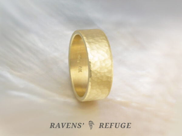 hammered mens ring 6mm wide in 18k gold