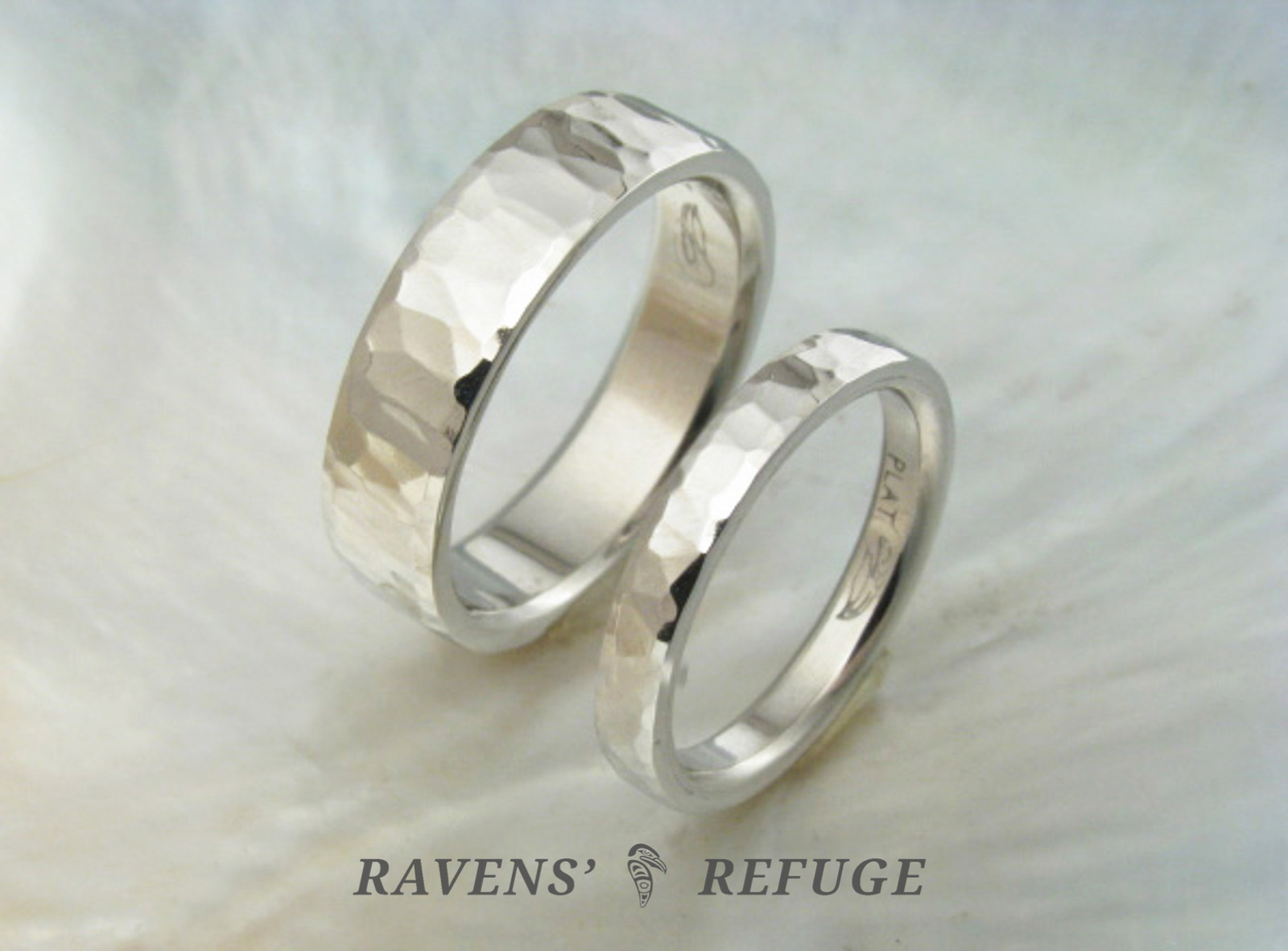 unique hammered wedding bands – matching platinum rings - Ravens' Refuge