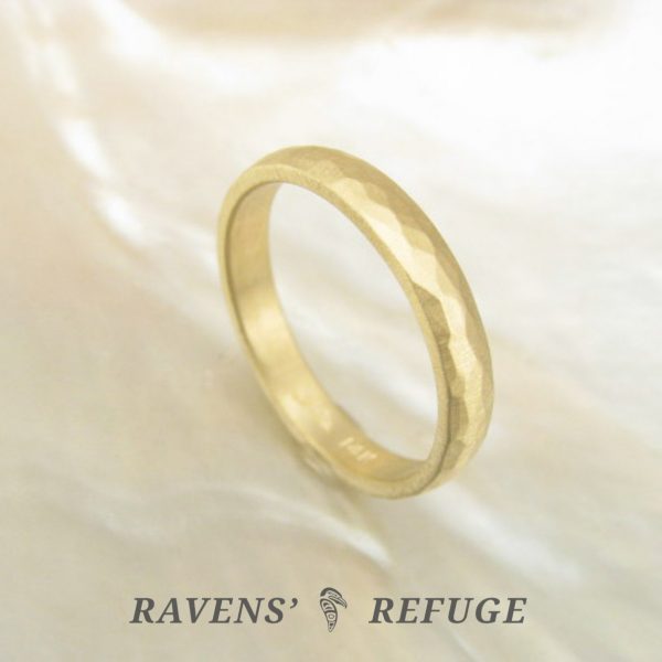Handcrafted Wedding Band Hand Hammered 14k Gold Ring Ravens Refuge Handcrafted Wedding Band Hand Hammered 14k Gold Ring