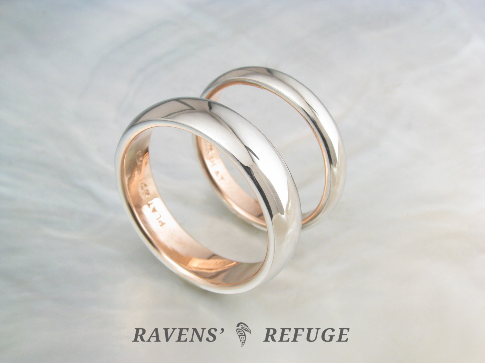 classic platinum wedding bands with rose gold liners - Ravens' Refuge