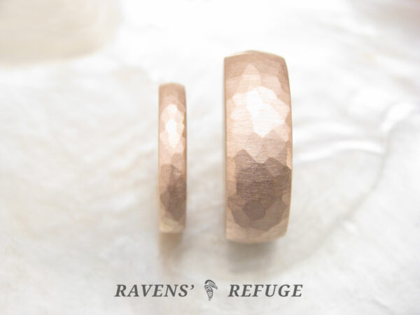 rustic wedding band set – hammered half round rings - 7mm and 3mm - Image 3