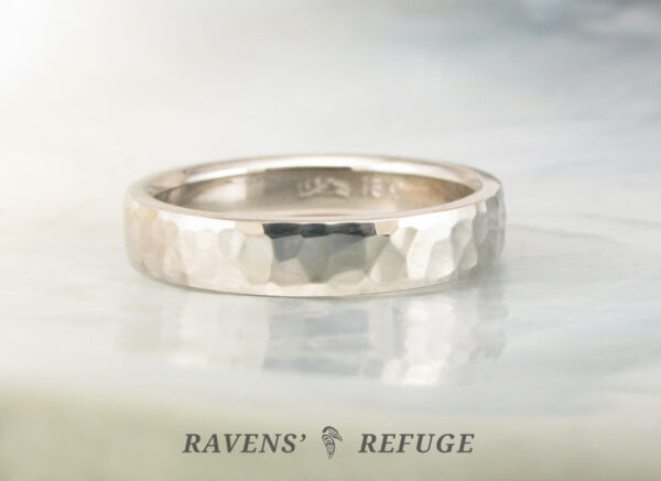 4mm hammered palladium white gold wedding ring