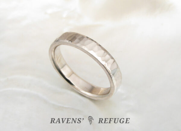4mm hammered palladium white gold wedding ring