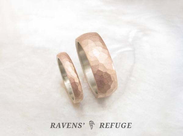 rustic wedding band set – hammered half round rings - 7mm and 3mm - Image 4