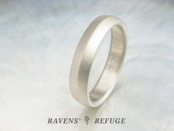 5mm knife edge wedding band in white gold with comfort fit and matte finish.