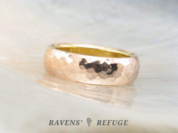 6mm hammered rose gold ring, handmade