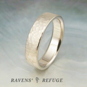 6mm palladium white gold wedding band with hammered matte finish