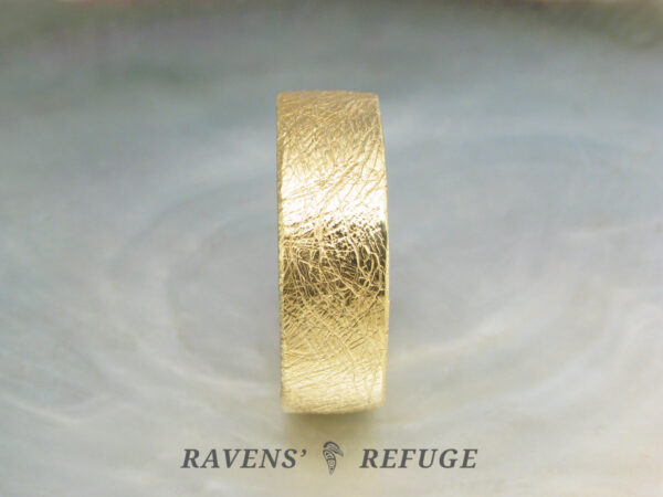 7mm 18k thick gold wedding band with textured finish