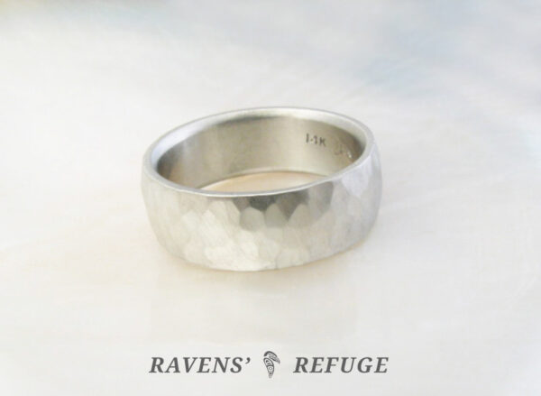 7mm comfort fit ring with hand hammered finish