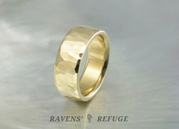 7mm hammered gold ring with comfort fit