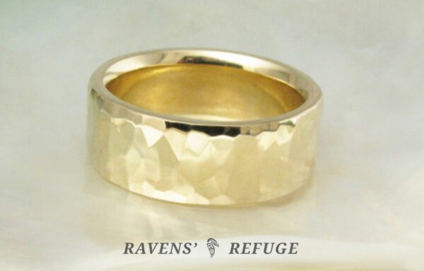 7mm wedding ring with hand hammered finish