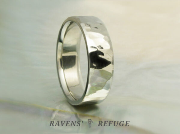 8mm white gold ring with hammered effect