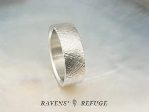 criss cross mens ring hand hammered in white gold