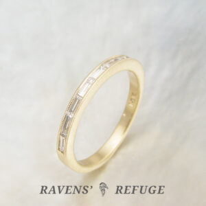 dainty baguette ring with milgrain