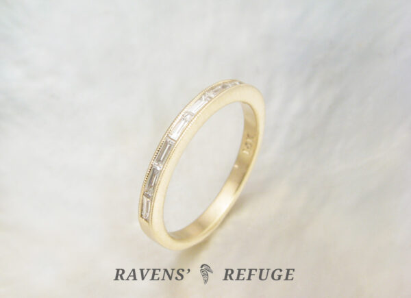 dainty baguette ring with milgrain