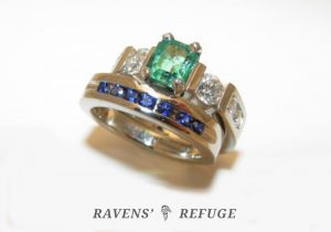 emerald & sapphire bridal set in platinum