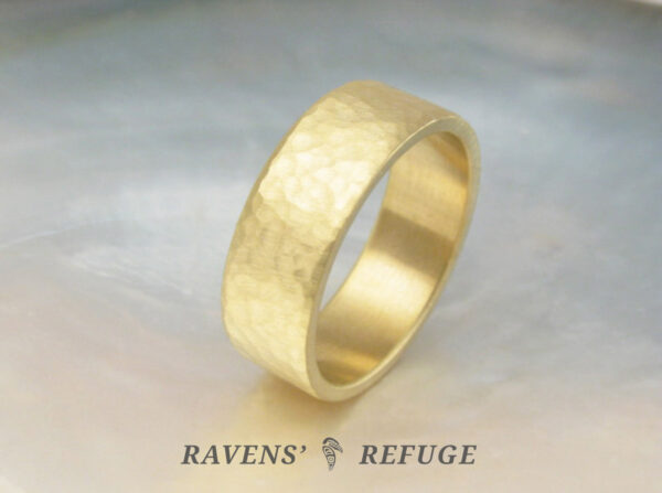 hammered mens ring hand beaten in solid gold