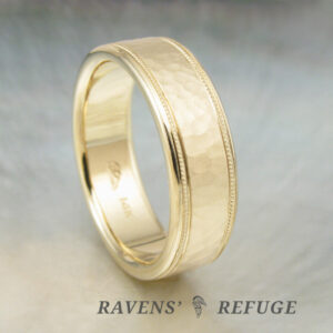 hammered milgrain wedding band for men