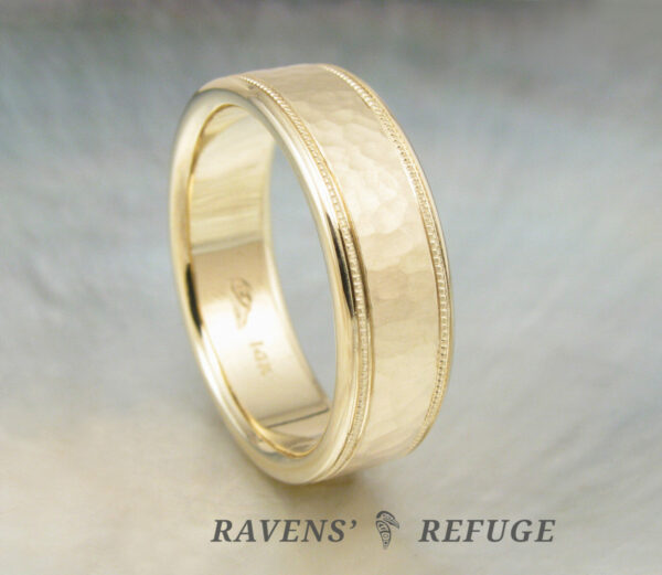 hammered milgrain wedding band for men