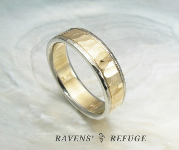 hammered two tone wedding ring