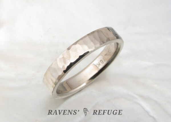 hammered wedding band for men or women 4mm 18k palladium white gold