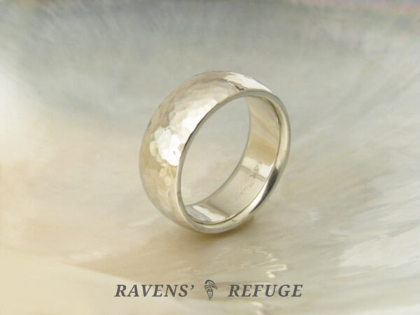 artisan handmade wedding ring, hand forged with comfort fit interior