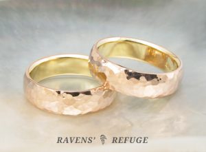 his and his wedding bands in rose gold and yellow gold