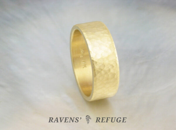 matte wedding ring with flat profile and hammered finish