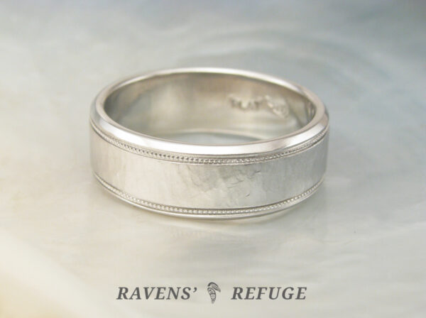 mens beaded wedding band hand forged in platinum