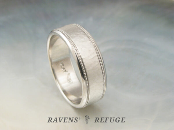 mens wedding band hand forged with milgrain and lightly hammered finish