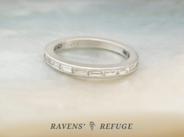 platinum baguette ring with milgrain