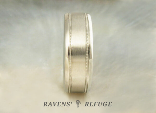 mens white gold wedding band with milgrain