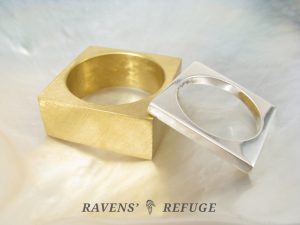 square wedding band set
