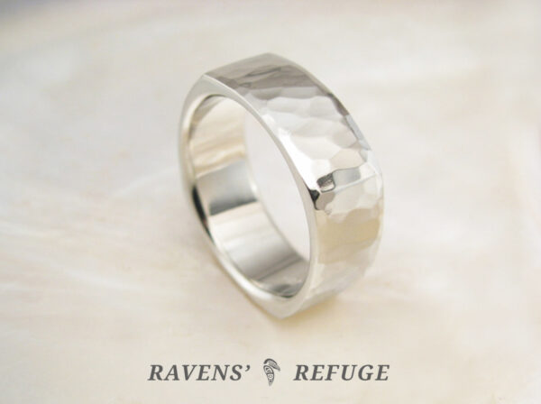 unconventional wedding band for men in white gold