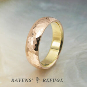 hammered rose gold wedding band with 18k yellow gold liner