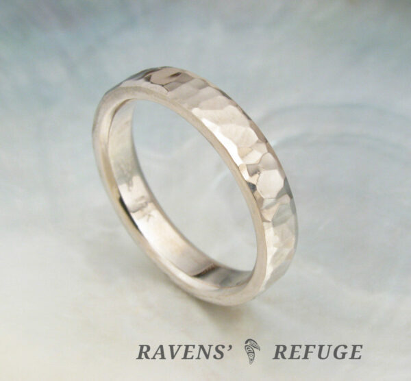 unique wedding band ring hammered white gold 4mm