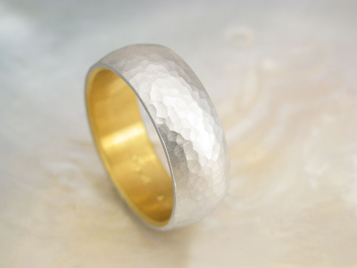 men's platinum wedding band hammered platinum and 24k