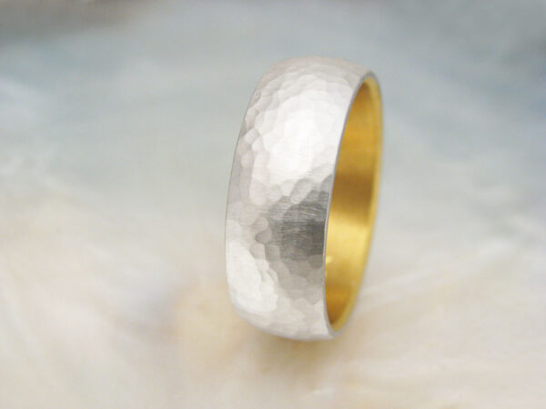 men's platinum wedding band with 24k gold liner