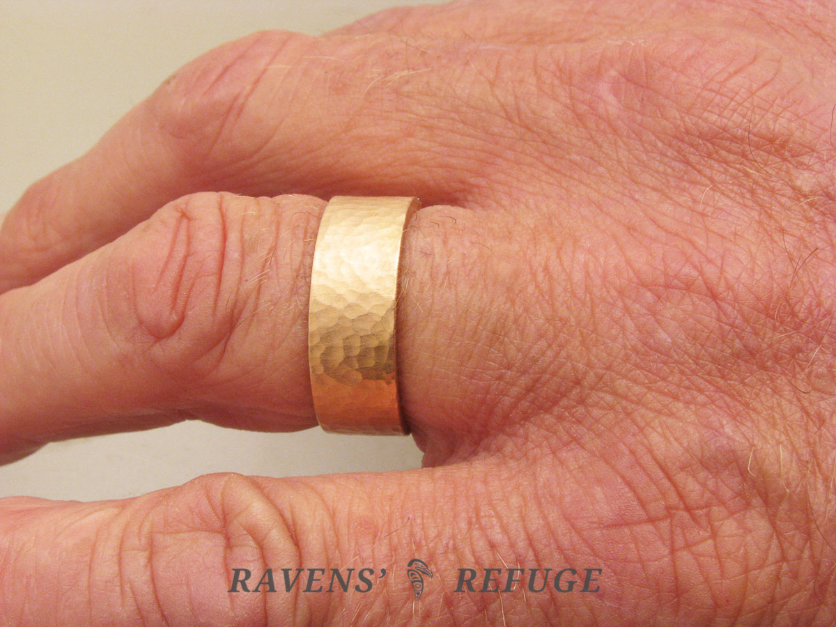 8mm Men S Wedding Band Hammered Rose Gold Ring Ravens Refuge 8mm Wedding Band On Hand